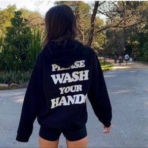 NWOT Talentless Hoodie Please Wash Your Hands Size Large Black